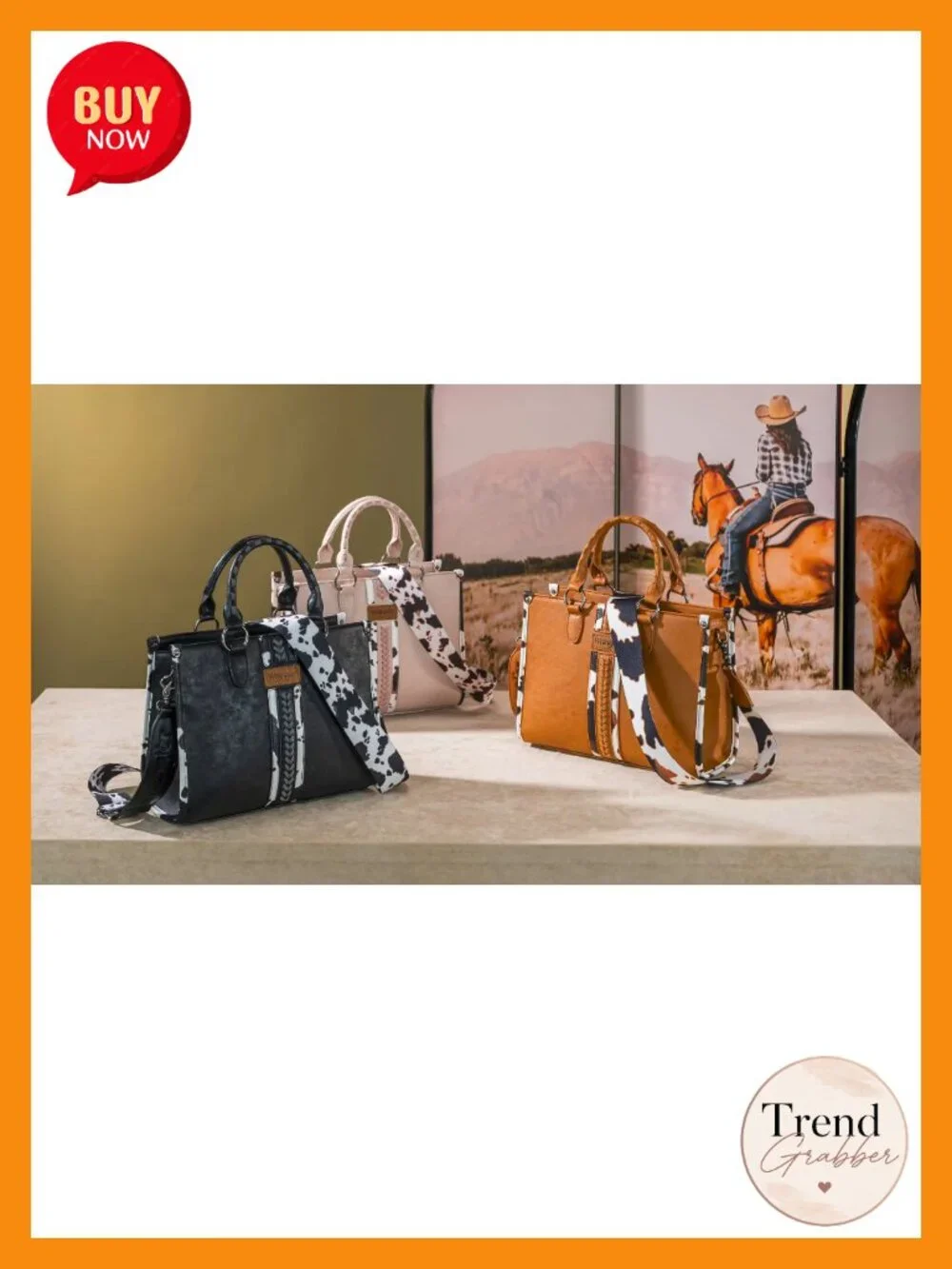 Vegan Leather Cow Print Tote Bag Satchel Handbag with Zip Pockets
